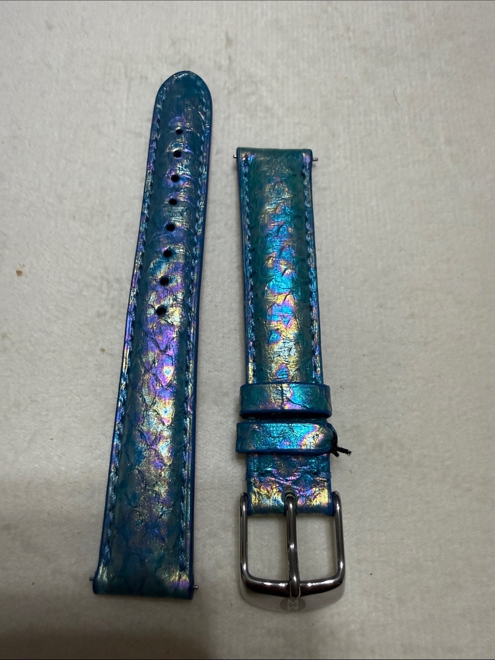 16mm Michele Snakeskin Iridescent Blue Leather Watch - Picture 2 of 5